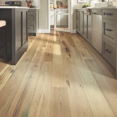 hardwood floors in a rustic kitchen